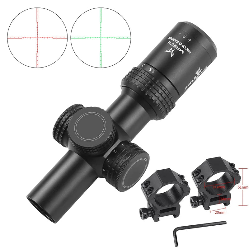 March HK 1.5-5.5x20IR Airsoft Scope - Tactical Air Rifle Optical Sight.