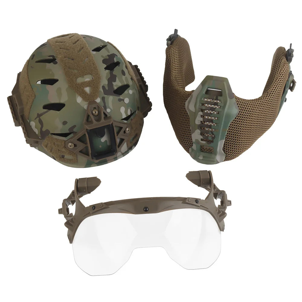 Airsoft Shooting Full Protective Helmet Set Wearing Tactical Helmet Mouth Protector Ear Protector Goggles For Special Operation