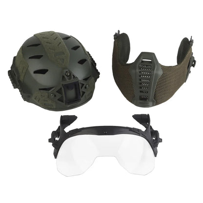 Airsoft Shooting Full Protective Helmet Set Wearing Tactical Helmet Mouth Protector Ear Protector Goggles For Special Operation