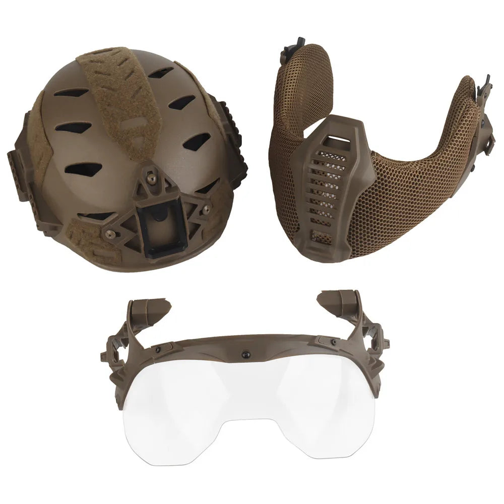 Airsoft Shooting Full Protective Helmet Set Wearing Tactical Helmet Mouth Protector Ear Protector Goggles For Special Operation