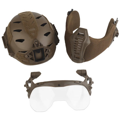 Airsoft Shooting Full Protective Helmet Set Wearing Tactical Helmet Mouth Protector Ear Protector Goggles For Special Operation