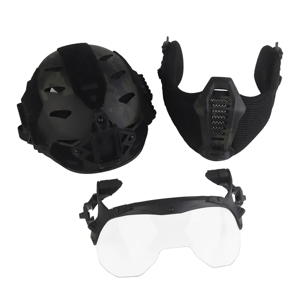 Airsoft Shooting Full Protective Helmet Set Wearing Tactical Helmet Mouth Protector Ear Protector Goggles For Special Operation