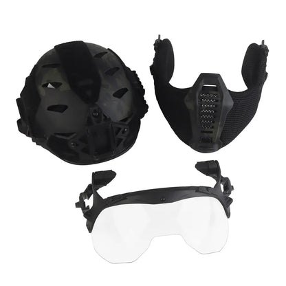 Airsoft Shooting Full Protective Helmet Set Wearing Tactical Helmet Mouth Protector Ear Protector Goggles For Special Operation