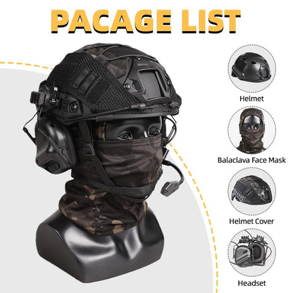 Tactical Helmet with Headset,Adjustable Airsoft Helmet with Helmet Cover & Fcae Balaclava Mask