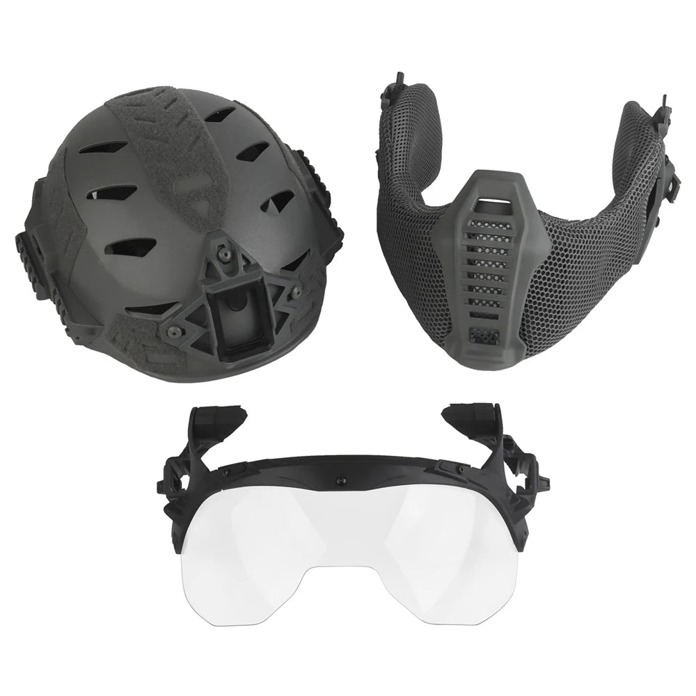 Airsoft Shooting Full Protective Helmet Set Wearing Tactical Helmet Mouth Protector Ear Protector Goggles For Special Operation
