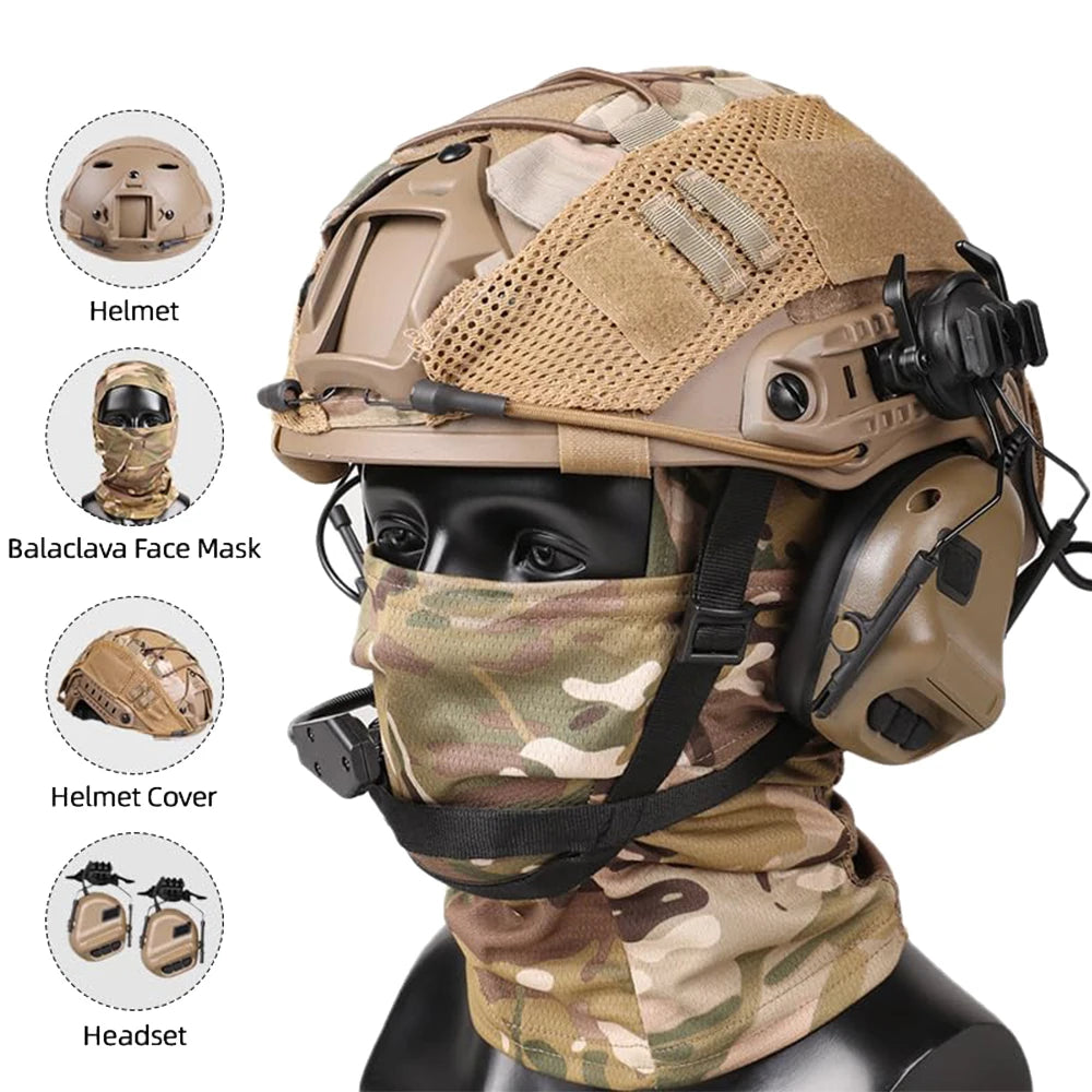 Tactical Helmet with Headset,Adjustable Airsoft Helmet with Helmet Cover & Fcae Balaclava Mask