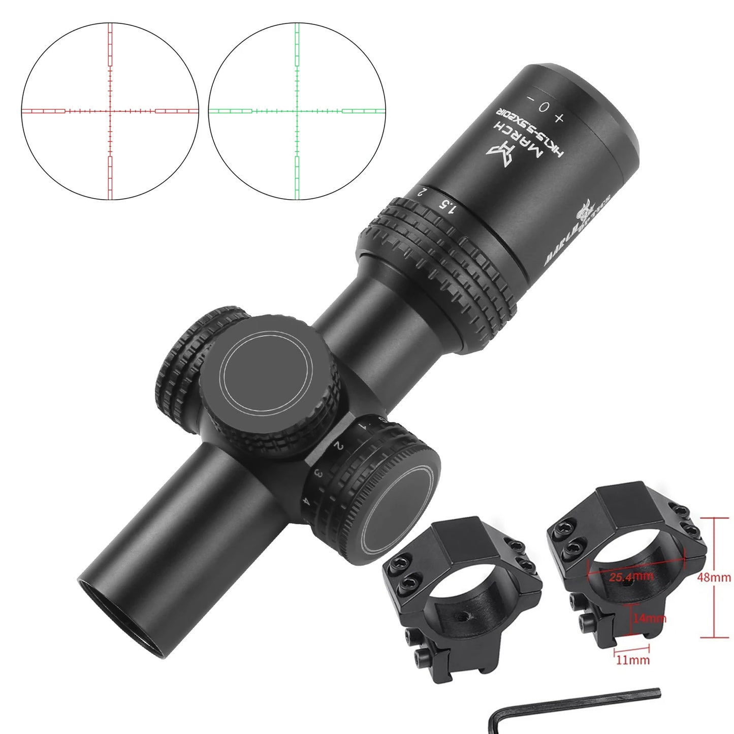 March HK 1.5-5.5x20IR Airsoft Scope - Tactical Air Rifle Optical Sight.