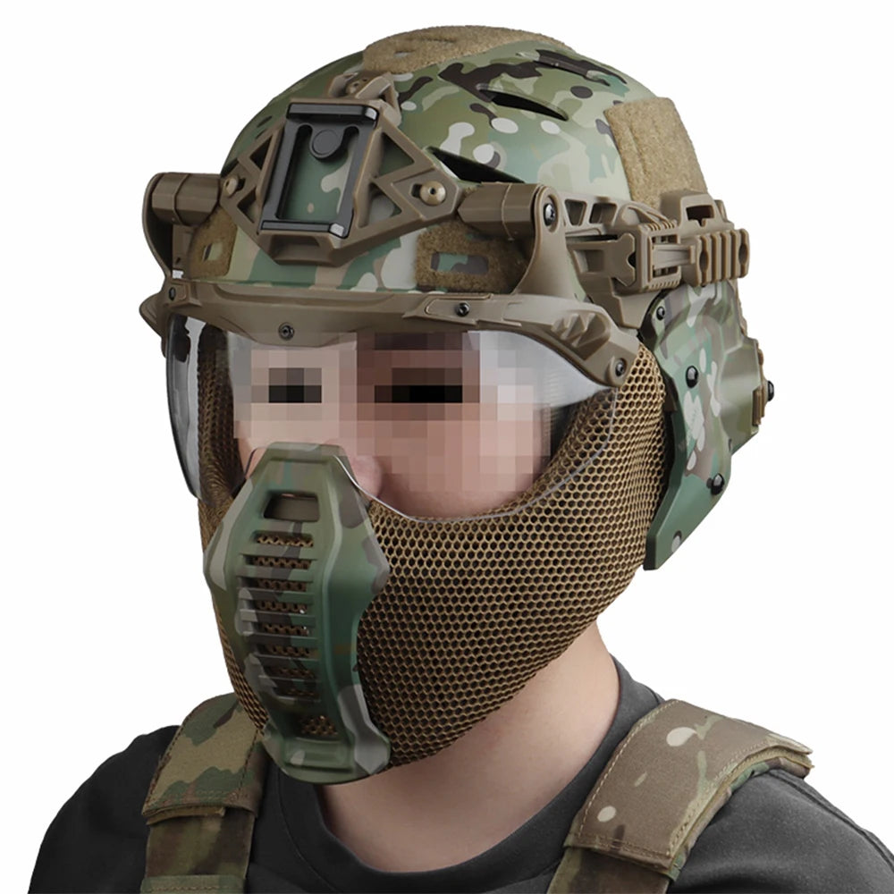 Airsoft Shooting Full Protective Helmet Set Wearing Tactical Helmet Mouth Protector Ear Protector Goggles For Special Operation