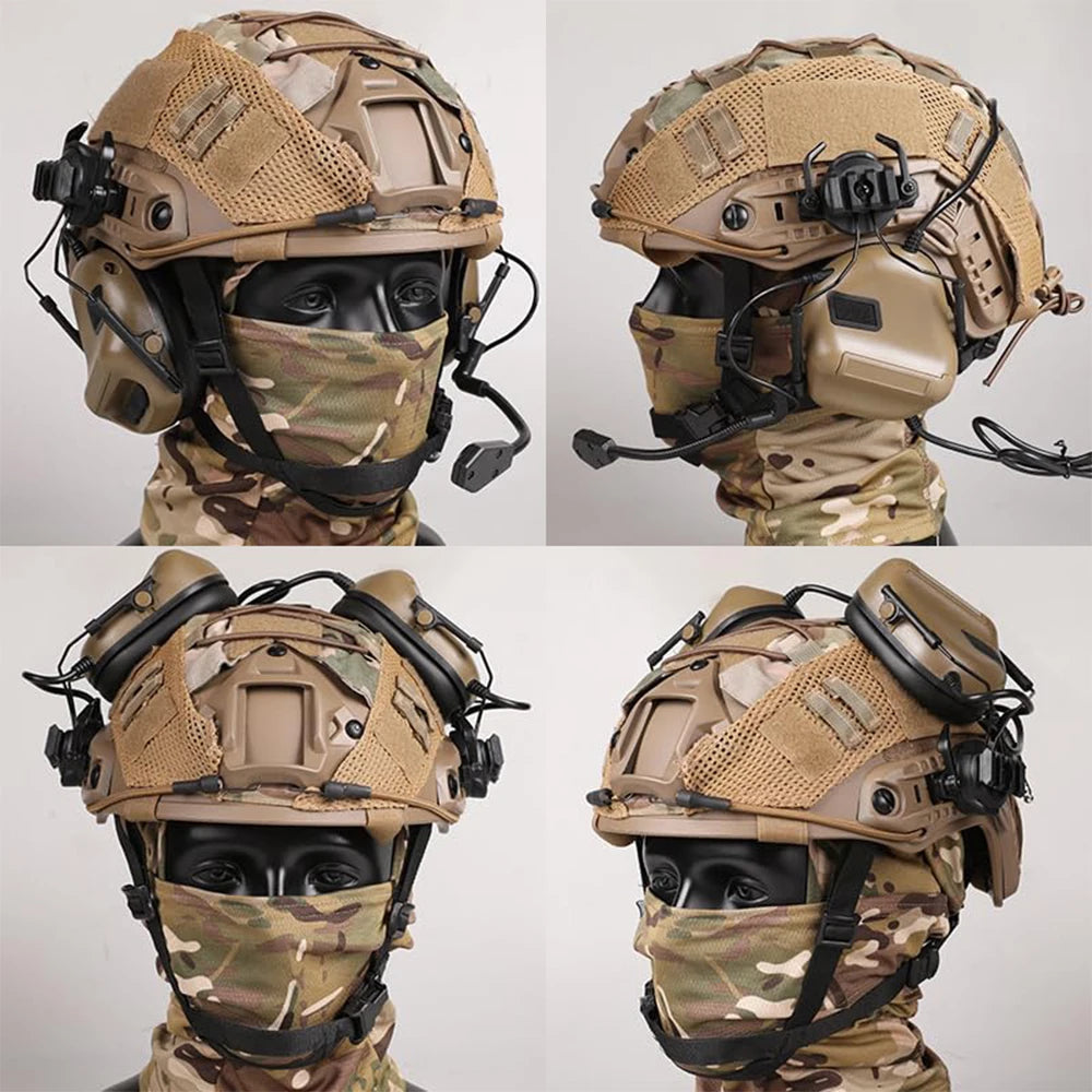 Tactical Helmet with Headset,Adjustable Airsoft Helmet with Helmet Cover & Fcae Balaclava Mask